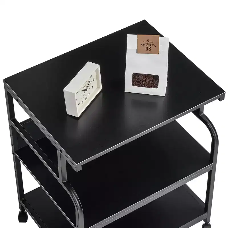 VECELO Printer Stand, 3-Tier Rolling Cart with 5-Level Adjustable Shelves & Lockable Wheels, Black