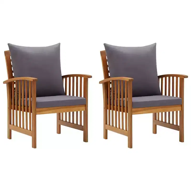 vidaXL Patio Chairs 2 Pcs Patio Dining Chair with Armrest Solid Wood Acacia - Brown and Dark Gray