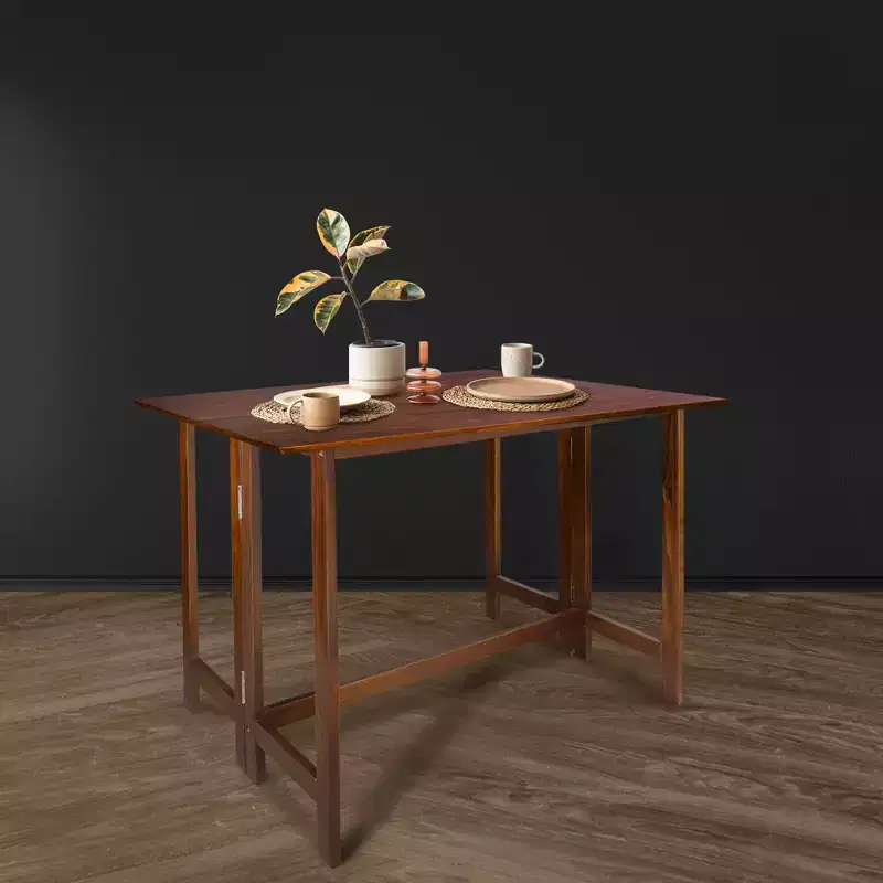 Solid Wood Folding Convertible Console and Dining Table Warm Brown -