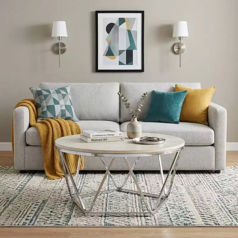 HomeRoots 33 Silver Manufactured Wood And Metal Round Coffee Table