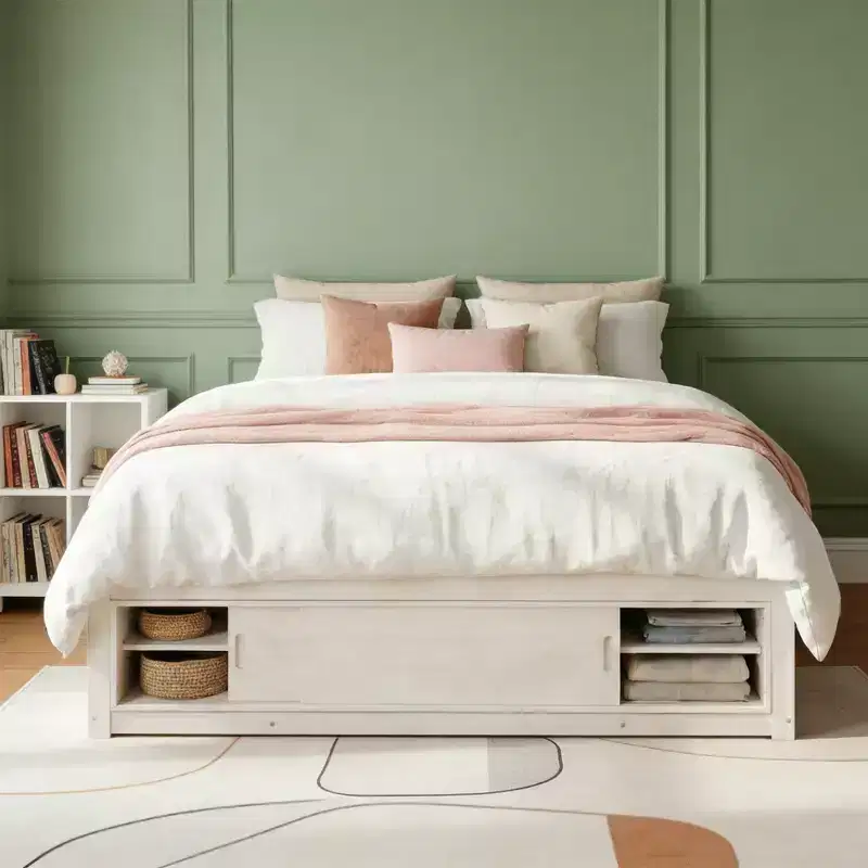 Luxystar Modern Queen Platform Bed Frame with 4 Drawers and Footboard Storage Cabinet