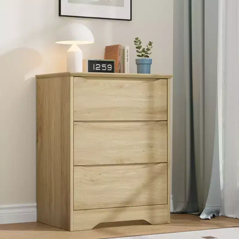 Tall Wooden Dresser with 3 Drawers Modern Chest of Drawers Deep Storage Large Closet with Wide Top for Bedroom Living Room Hallway Kids Room