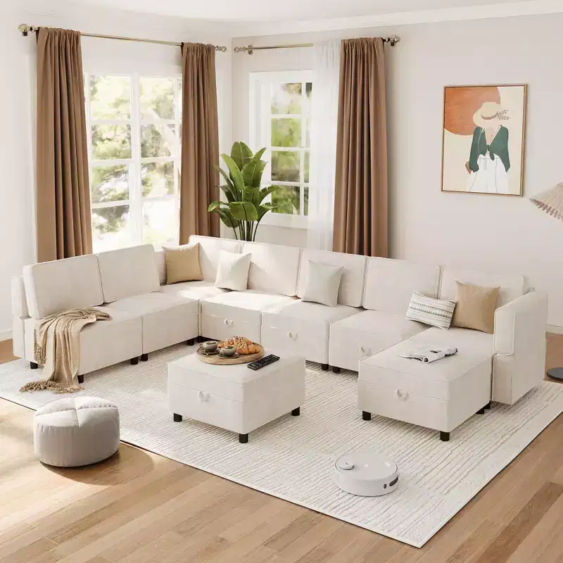 Modular Sectional 9-Seat Sofa, L Shaped Sectional Couch with Removable Storage Ottoman, Convertible Sleeper Sofa Suitable for Living Room