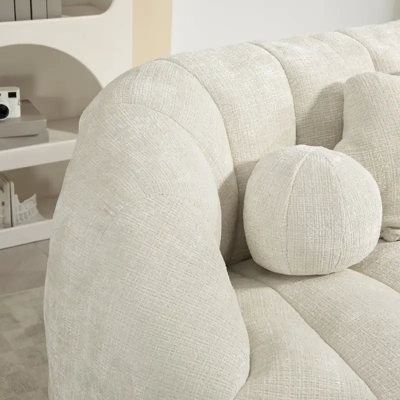 White 63.78 Chenille Lounge Chair with Foam Filling and Pillows