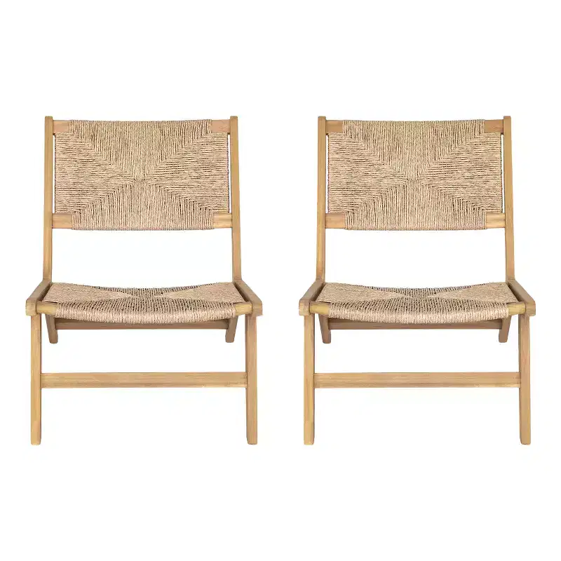 Christopher Knight Home Karla Outdoor Rustic Acacia Wood and Rattan Armless Lounge Chair (Set of 2)