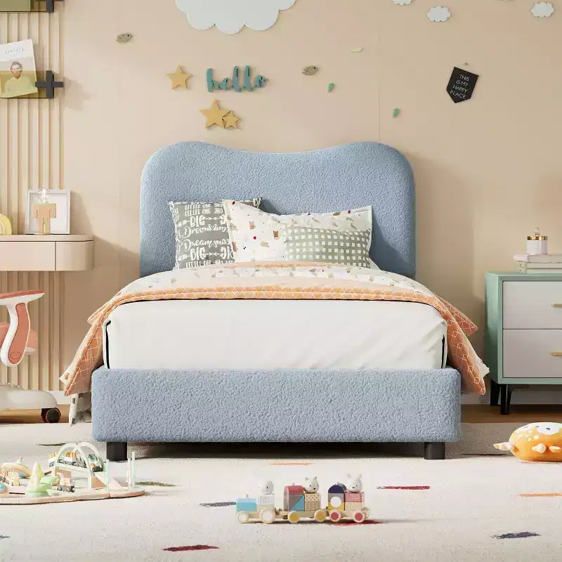 Twin/Full/ Queen Bed Frame with Cloud Boucle Upholstered Headboard, Low Profile Platform, Sturdy Wooden Slats, Noise Free, No Box Spring Needed