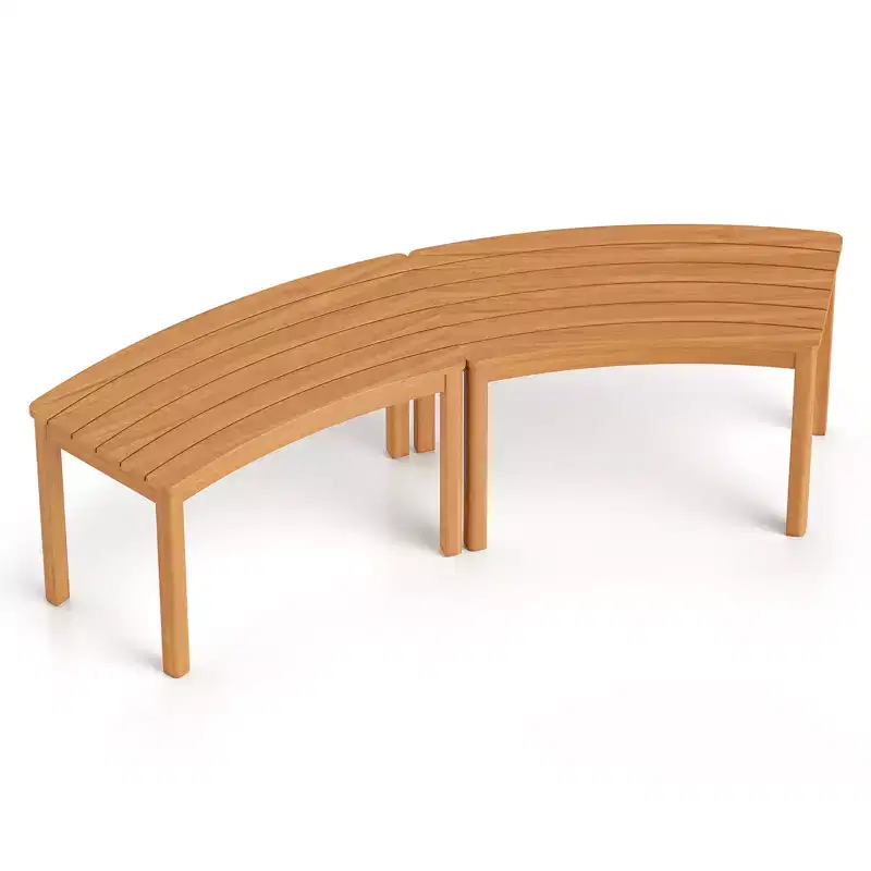 Costway Outdoor Curved Acacia Wood Bench Set of 2 Patio Garden Backless Fire Pit Bench