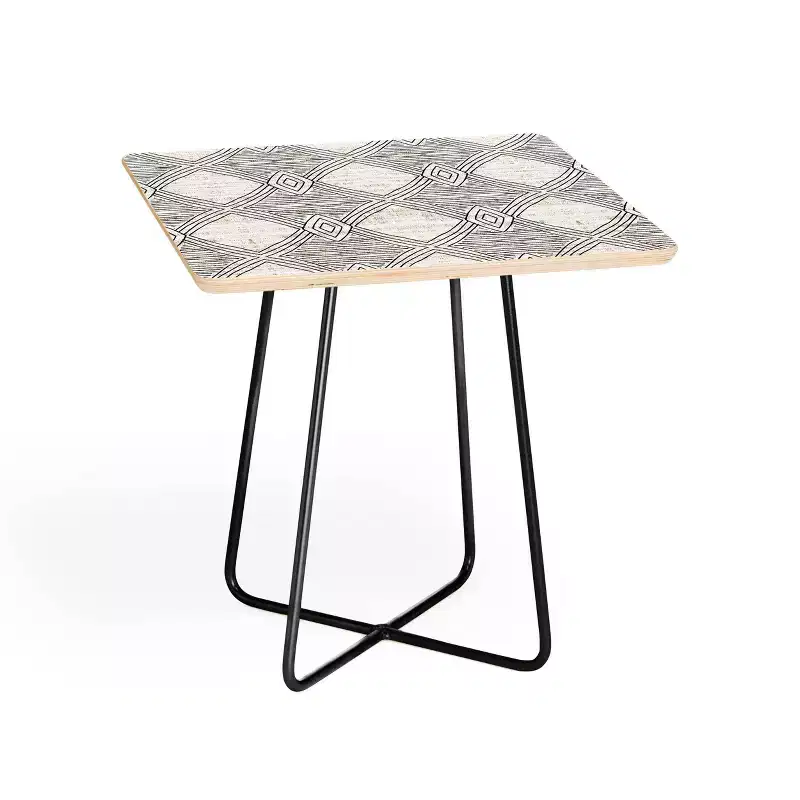 Square Holli Zollinger Playa Diamond Side Table Black/Black - Deny Designs: Minimalistic, Stain-Resistant, Steel Legs