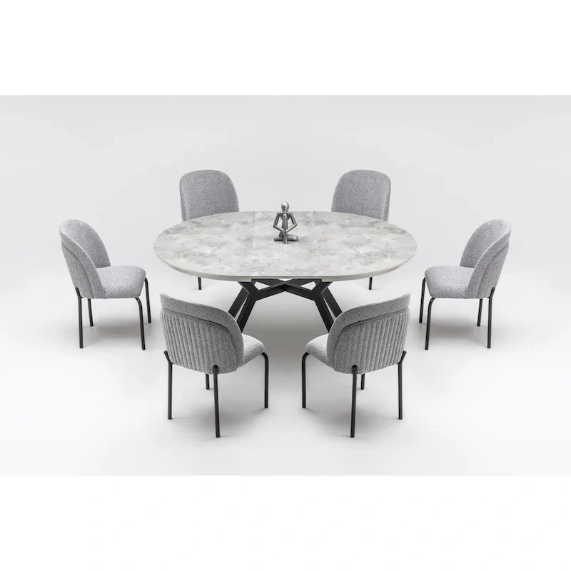 Zirz 7-Piece Extendable Round Dining Table And 6 Dining Chair With Metal Leg Set