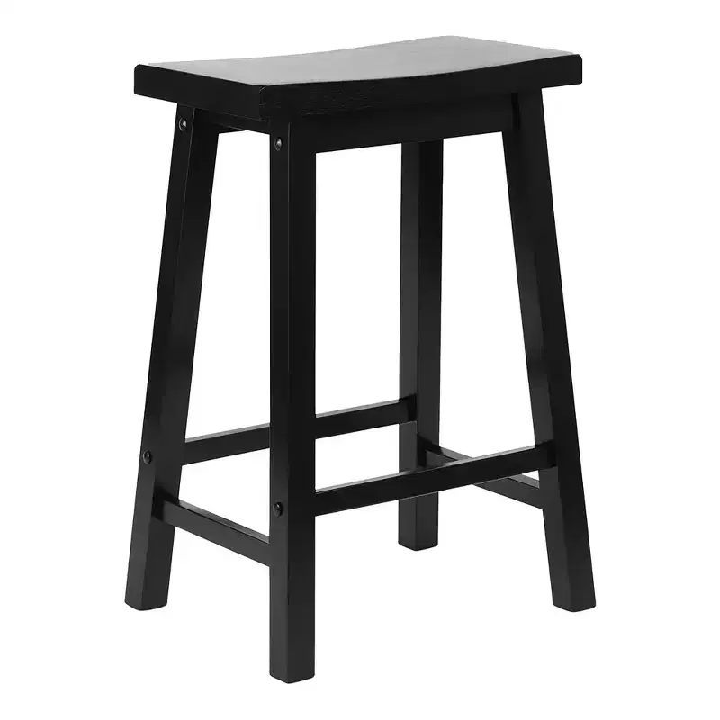 Classic Saddle-Seat 24'' Tall Kitchen Counter Stool for Homes, Dining Spaces, and Bars with Backless Seat, 4 Square Legs, Black (5 Pack)