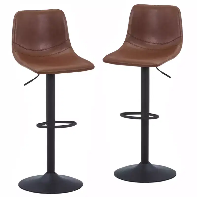 Adjustable Swivel Bar Stool Set of 2 Faux Leather Footrest Counter Height Kitchen