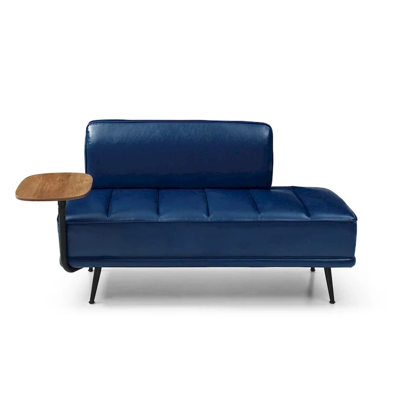 56.3Width End of Bed Bench,Faux Leather Upholstered With side table,360-degree Swivel tray couch,Entryway Ottoman,Metal Legs