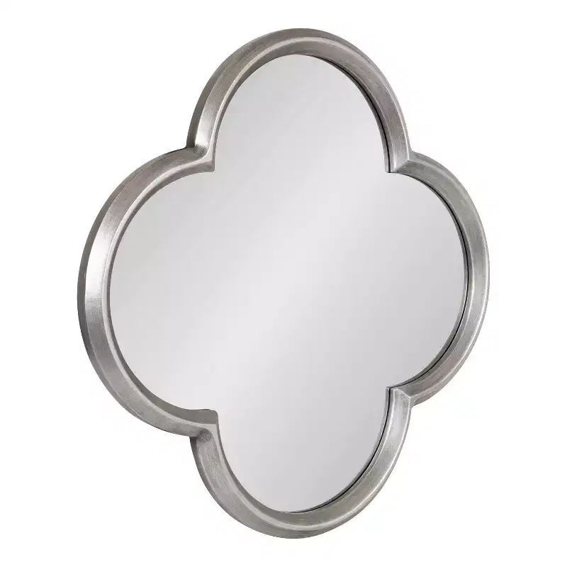28x28 Scalloped MDF Wall Mirror, Silver Antique Finish Quatrefoil Decorative Mirror
