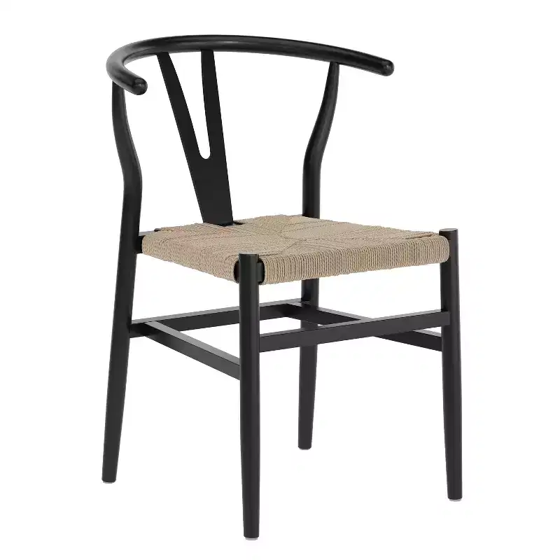 Stack Dining Chair with Y-Back Style Design, Solid Wood Frame, Woven Kraft Paper Rope Seat