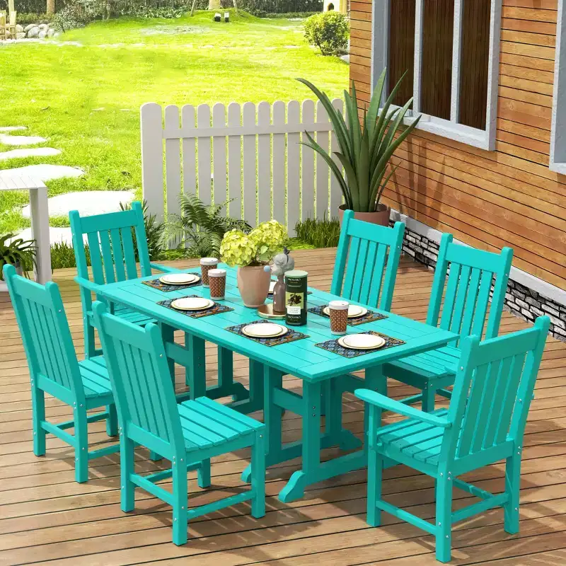 WestinTrends Malibu 7 Piece Outdoor Patio Dining Set Outdoor Dining Table with Dining Chair, Turquoise
