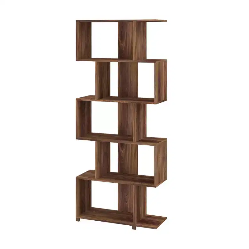Z-Shape Bookcase with 5 Shelves & 10 Compartments