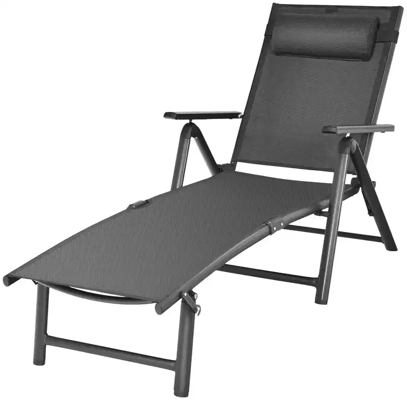 Costway Patio Chaise Lounge Chair Recliner Aluminum Adjustable Headrest Pillow