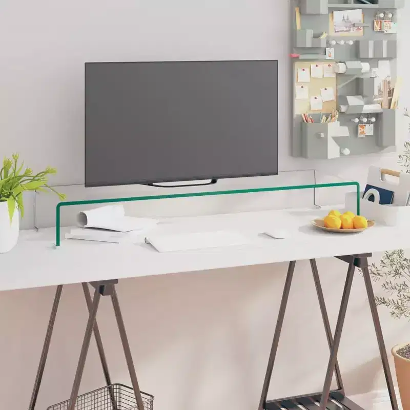 Tempered Glass TV Stand - Modern Monitor Stand Riser for Multimedia Devices, Streamlined TV Console with Storage, Clear