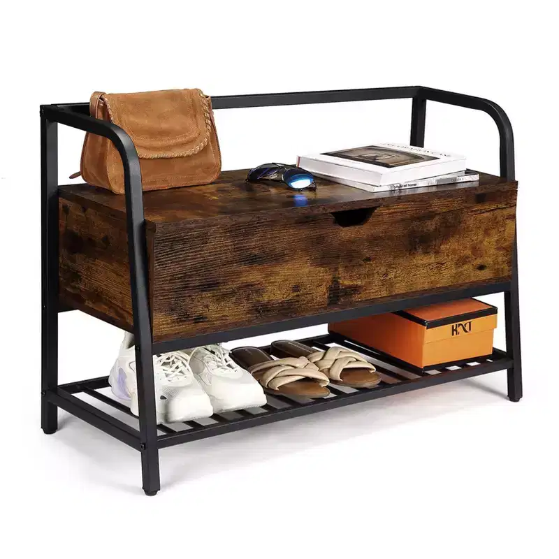 Acekool 47 White Shoe Bench with Sliding Doors & Cushion, Farmhouse Entryway Storage Bench with Hidden Compartment and Adjustable Shelves
