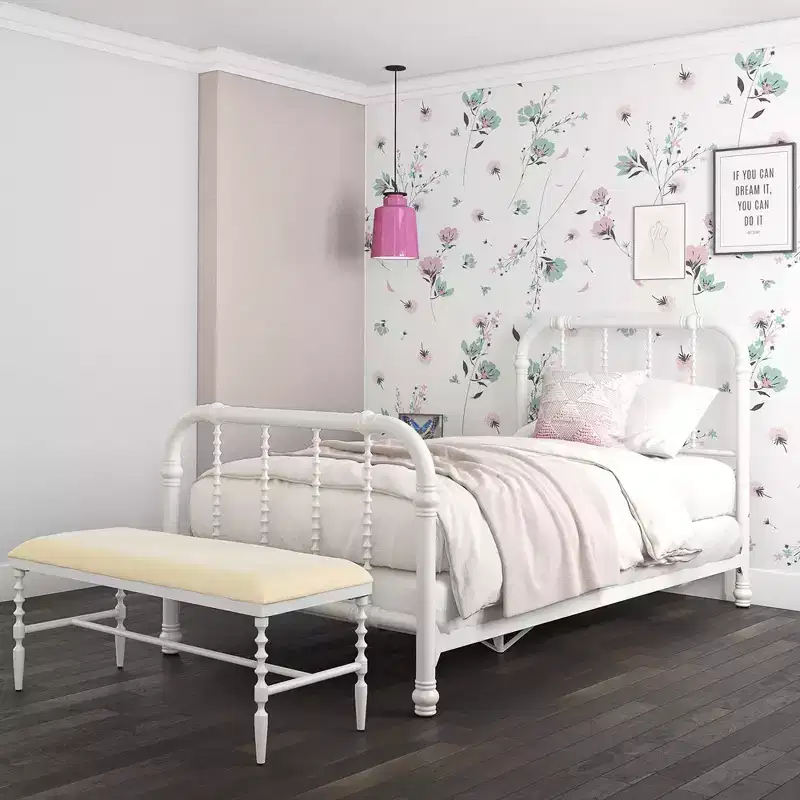 Jenny Lind Style Vintage Twin Metal Bed Frame in White with Classic Spindle Design