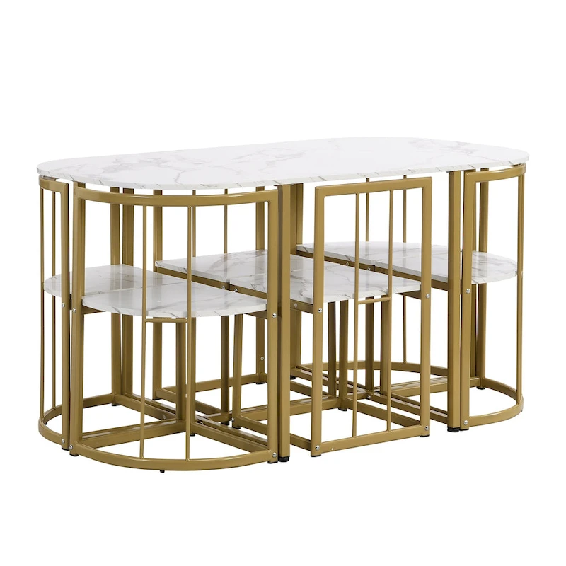7-Piece Iron Dining Table Set with Table and Six Chairs