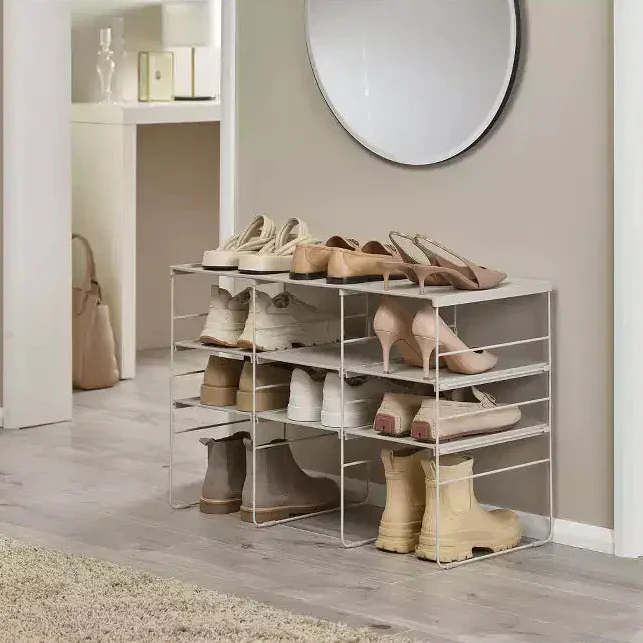Adjustable Shoe Rack - Stores 12 Pairs: Freestanding Carbon Steel Frame, Off-White, 29.8