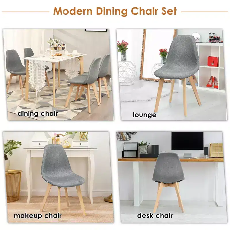 Costway Set of 4 Modern Dining Accent Side Chairs Wood Legs Home Furniture Gray