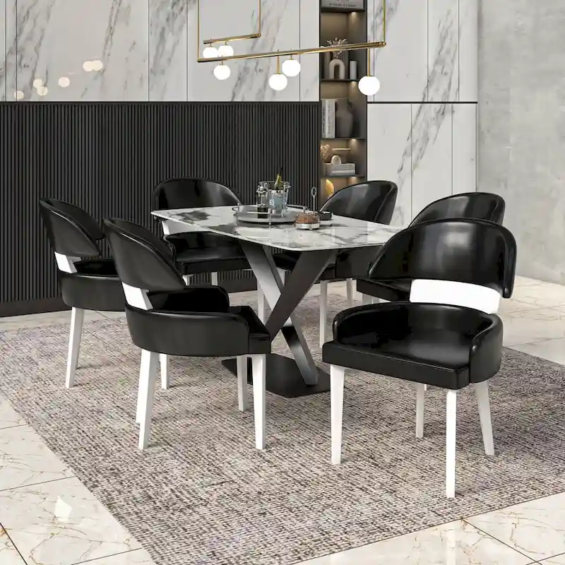 Leather Dining Chair with a Curved Back in Rubberwood Series