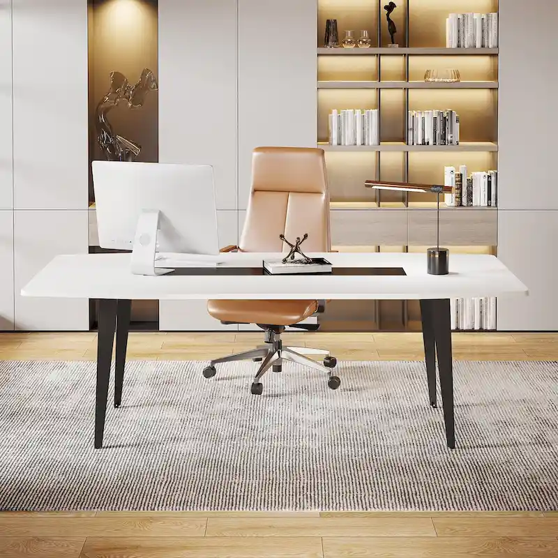 70.86 White Office Desk with Strong Metal Legs, Boat Shpae