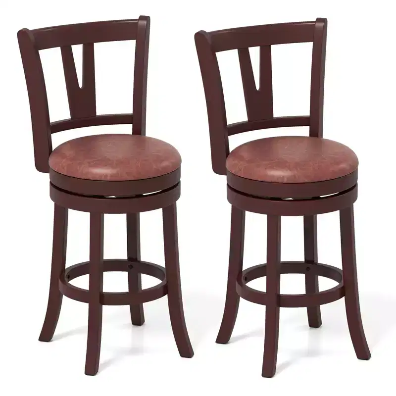 Costway 26 Counter Height Swivel Barstools Set of 2/4 High Backs & Footrests Solid Wood