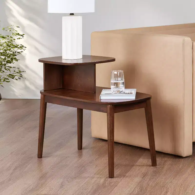 End Table with Drawer and Slide-Out Shelf, Faux Marble White Top, Black Finish