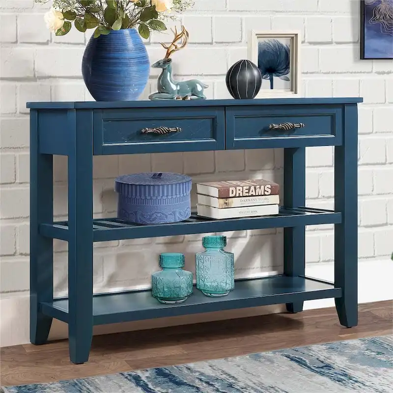 Console Table with 2 Drawers and 2-Tier Open Shelves, Buffet Sideboard for Hallway Living Room Kitchen