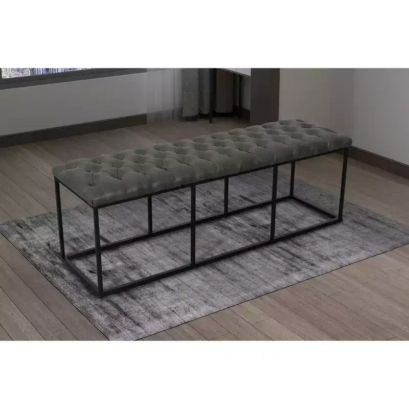 Draper Ottoman with Button Tufting Gray - HomePop: Upholstered Metal Frame, Living Room Seating