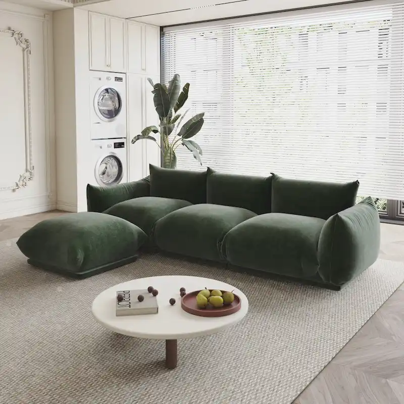 104 L-shape Chenille Modular Sofa Modern Sectional Semi-firm Sofa Couch with Ottoman