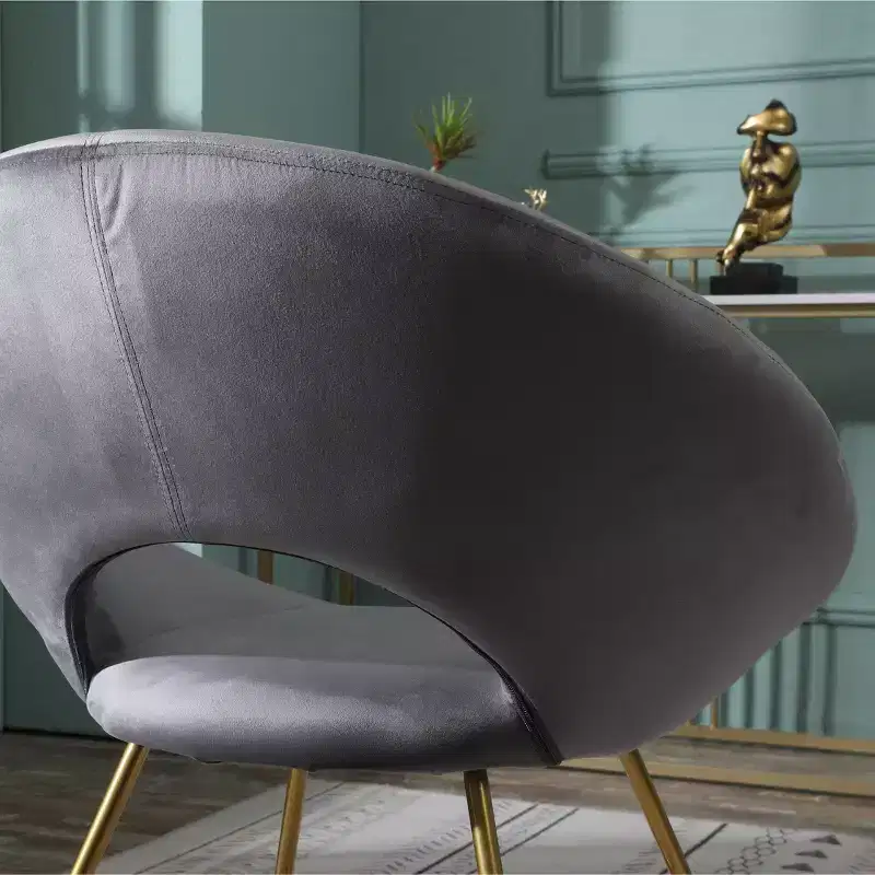 Roundhill Furniture Slatina Silky Velvet Upholstered Accent Chair, Gray with Gold Tone Finished Base