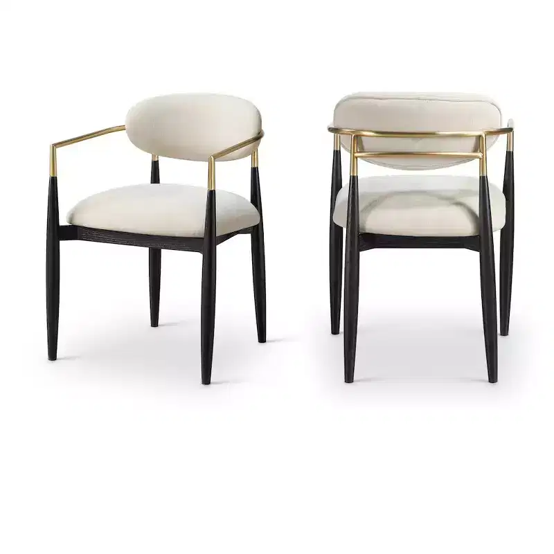 Meridian Furniture Riccio Cream Performance Fabric Upholstered Dining Arm Chair, Set of 2
