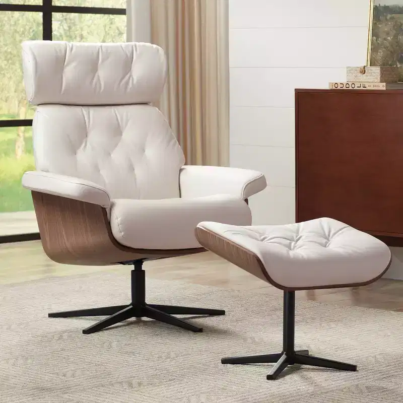 Eggshell Adjustable Swivel Recliner and Ottoman