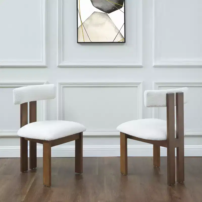 Macey Boucle Dining Chair - SFV4859 - Ivory/Walnut - Safavieh Couture
