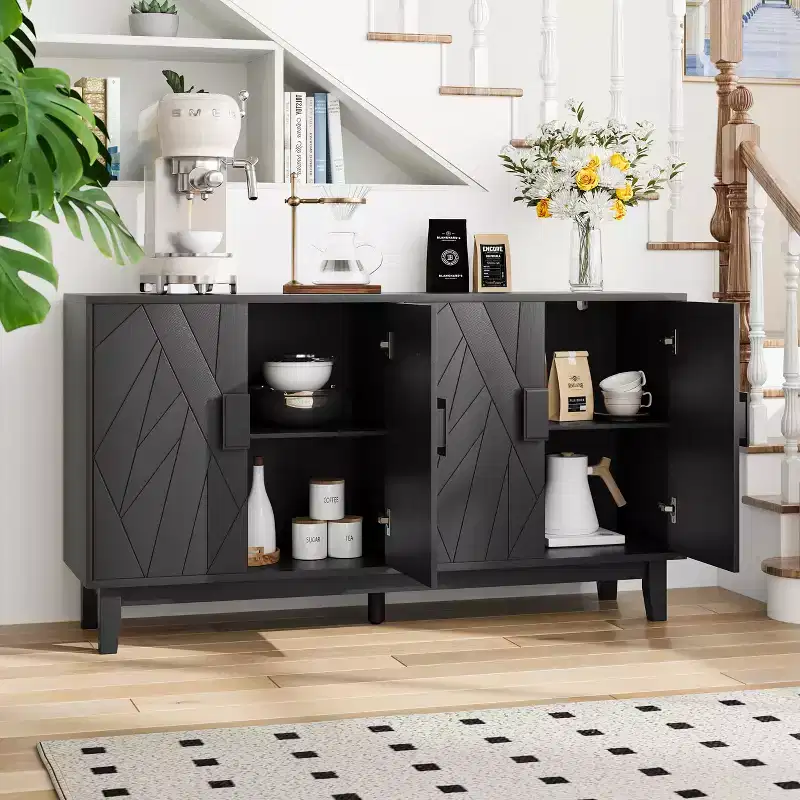 Modern Style Buffet Cabinet, Storage Side Cabinet Buffet Cabinet, Medieval Modern Multifunctional Decorative Cabinet, Black