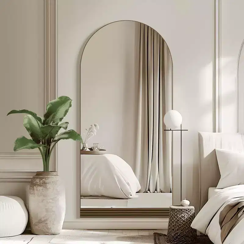 Full-Length Mirror Wooden Bottom Striped Right Angle Arch Black 71x31x1in No Stand