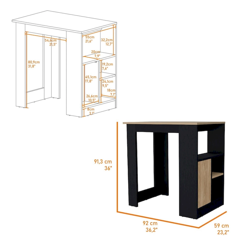 FM FURNITURE Arial Kitchen island in melamine,black/natural Oak
