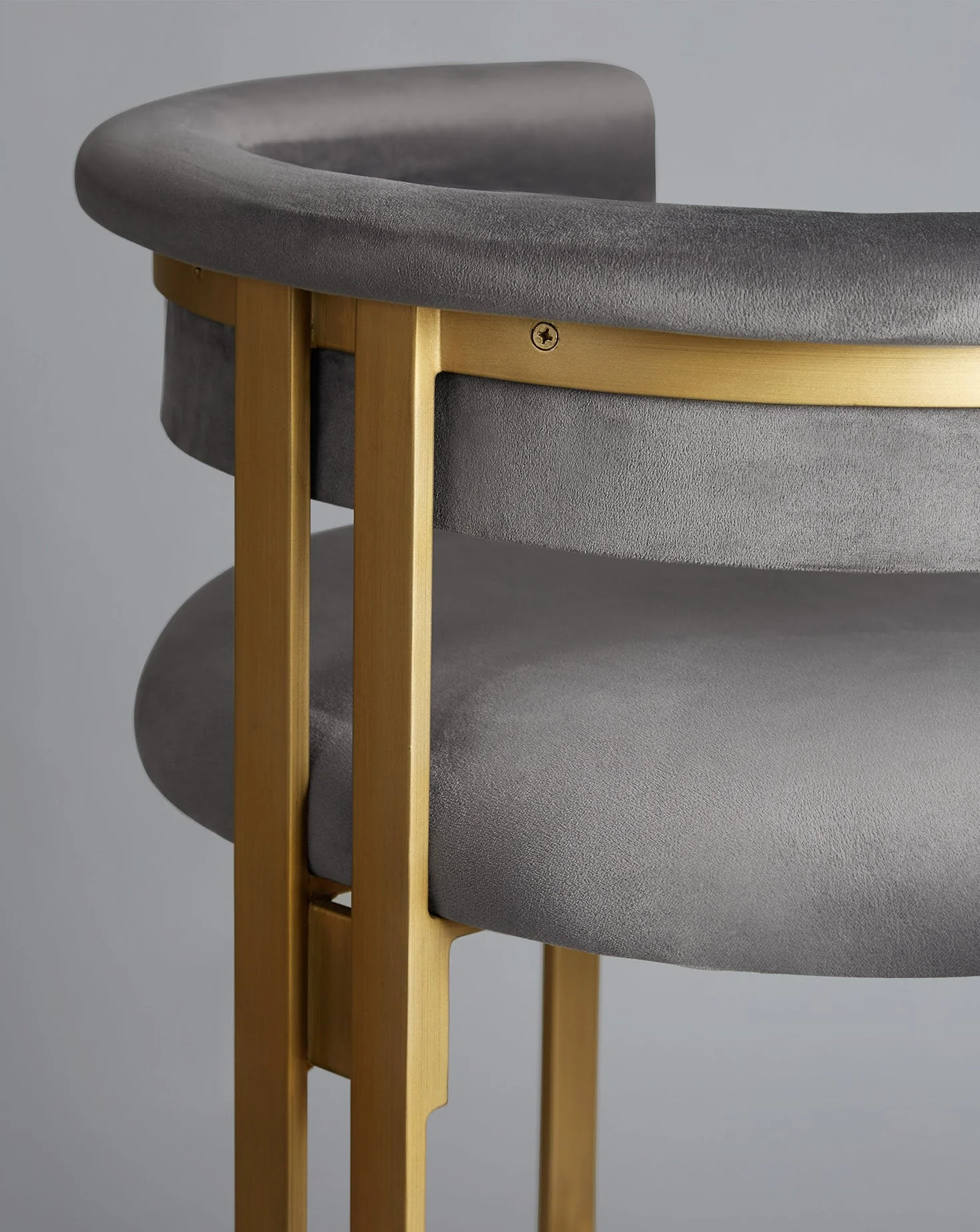 Grey Fabric Curved Back Brass Frame Bar Chair