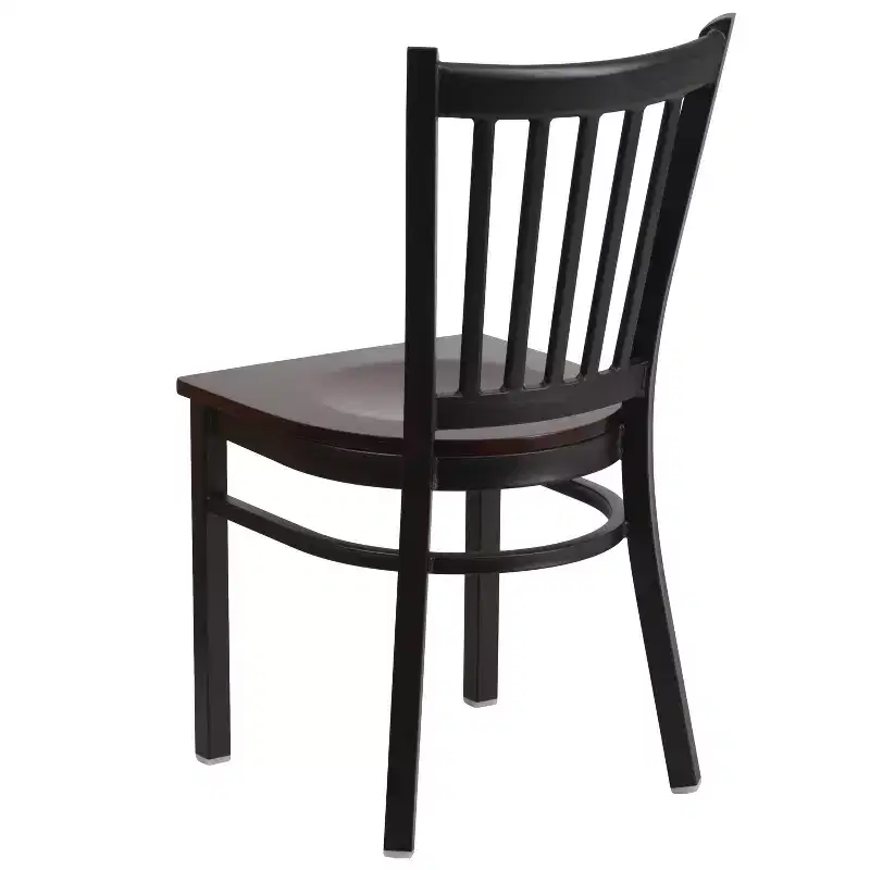 Black Metal Frame Vertical Back Dining Chair – Vinyl or Wood Seat, Seats 1