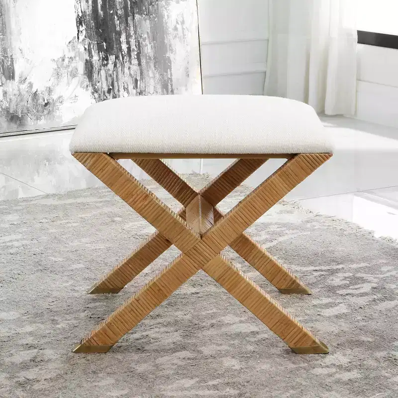 St. Tropez 19 Wide Textured White Fabric Bench