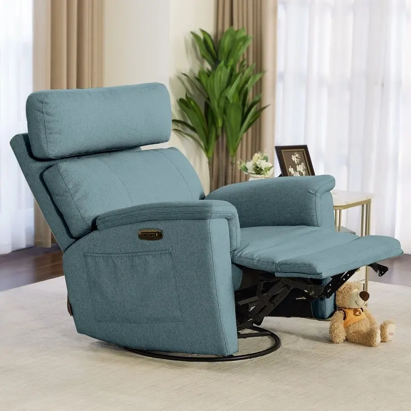 MCombo Power Swivel Glider Recliner Nursery Chair, Fabric PR601