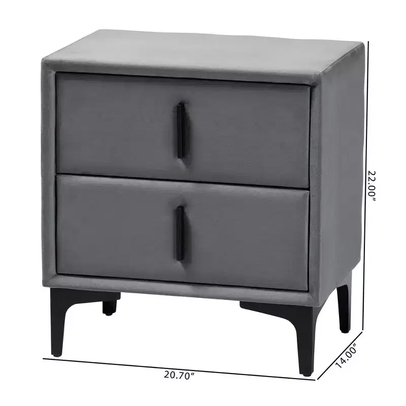 Baxton Studio Etienne Velvet 2 Drawer Nightstand Slate Gray/Black