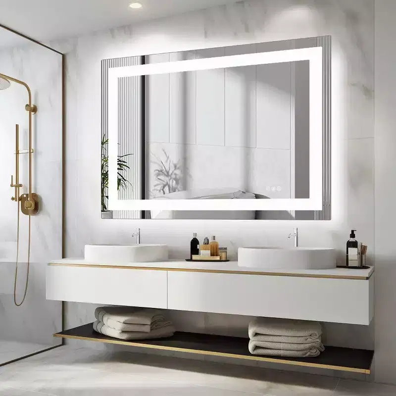 Anti-Fog Bathroom Mirror with LED – Dual Light, 3 Dimmable Modes, 31x39 in