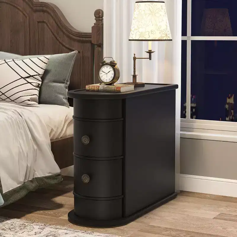 Slim 2-Drawer Wood End Table Narrow Nightstand Chairside Table No Assembly Required