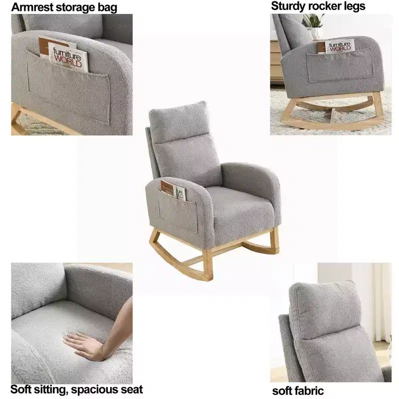 27.6W Accent Rocking Chair, Armchair with High Backrest & 2 Side Pockets, Nursery Glider Rocker - ModernLuxe