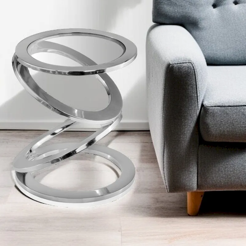 17 Silver And Clear Glass and Aluminum Round Abstract End Table